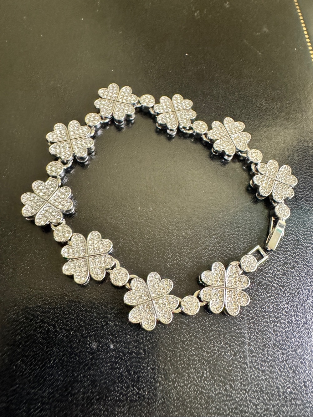 Silver Pavé Four-Leaf Clover Bracelet - Sparkling Women's Jewelry